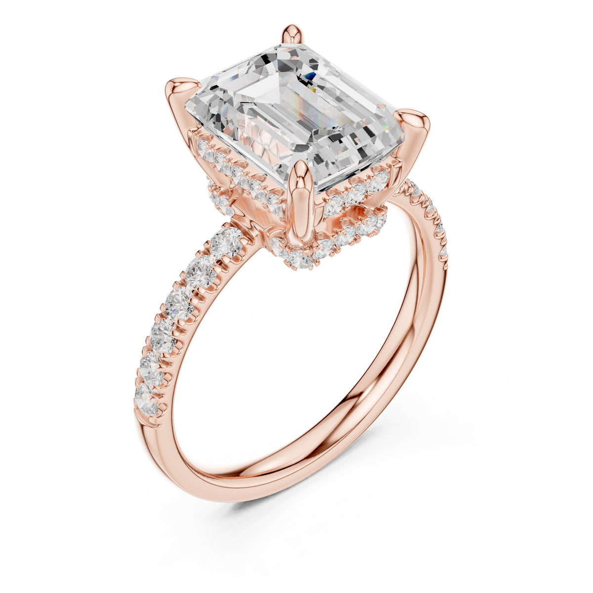 4.00 ct Zenith Pavé Engagement Ring 4ct Rose Gold Emerald