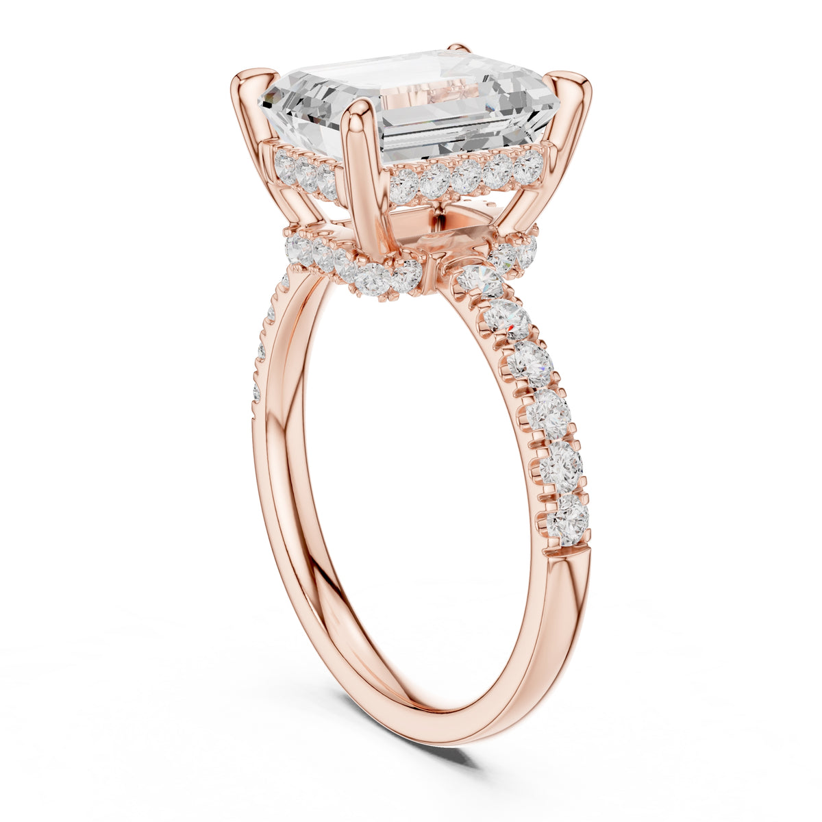 4.00 ct Zenith Pavé Engagement Ring 4ct Rose Gold Emerald