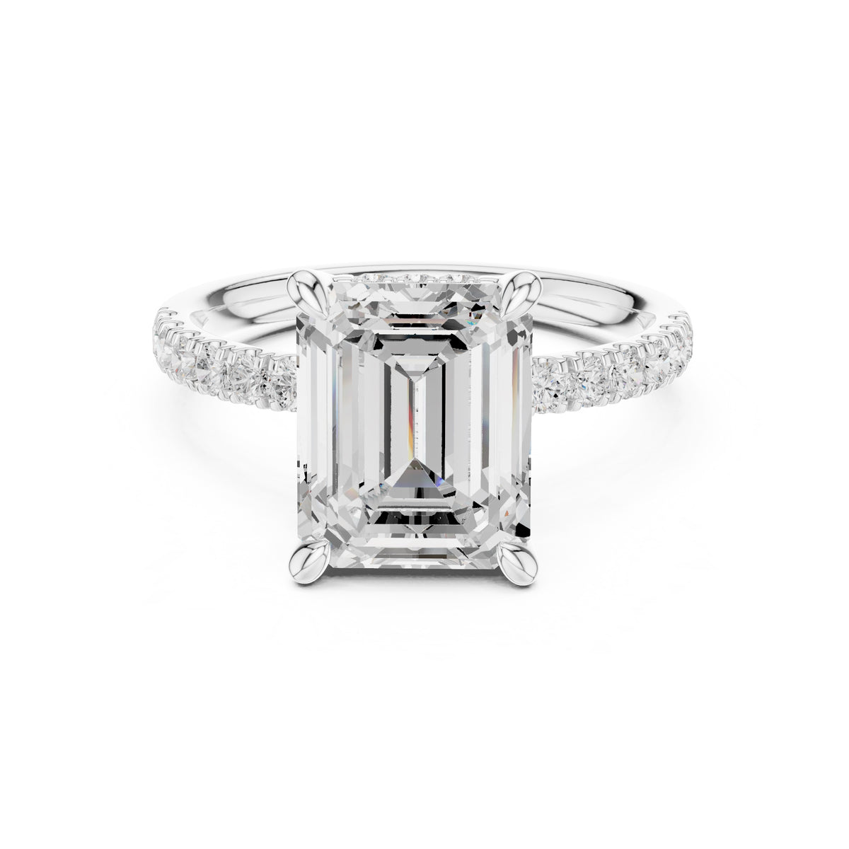 4.00 ct Zenith Pavé Engagement Ring 4ct White Gold Emerald