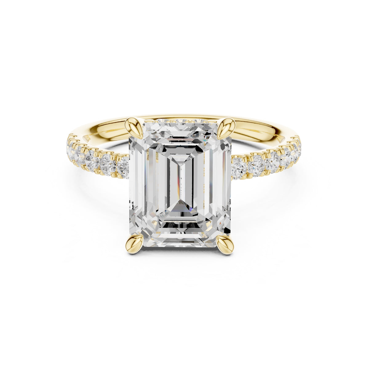 4.00 ct Zenith Pavé Engagement Ring 4ct Yellow Gold Emerald
