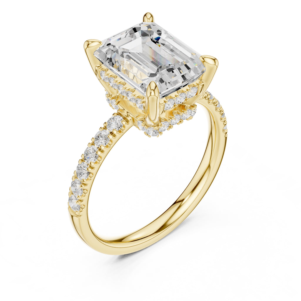 4.00 ct Zenith Pavé Engagement Ring 4ct Yellow Gold Emerald