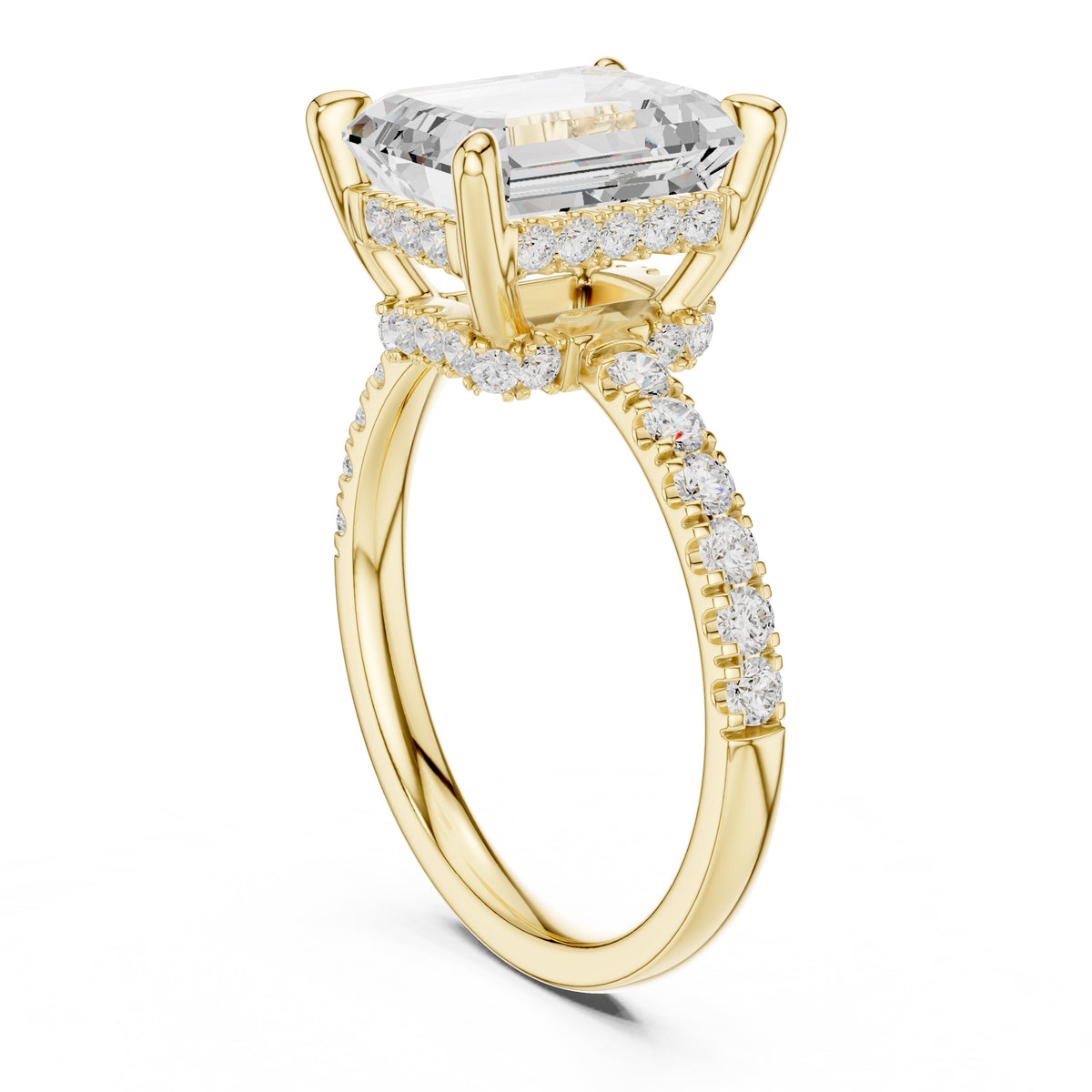 4.00 ct Zenith Pavé Engagement Ring 4ct Yellow Gold Emerald