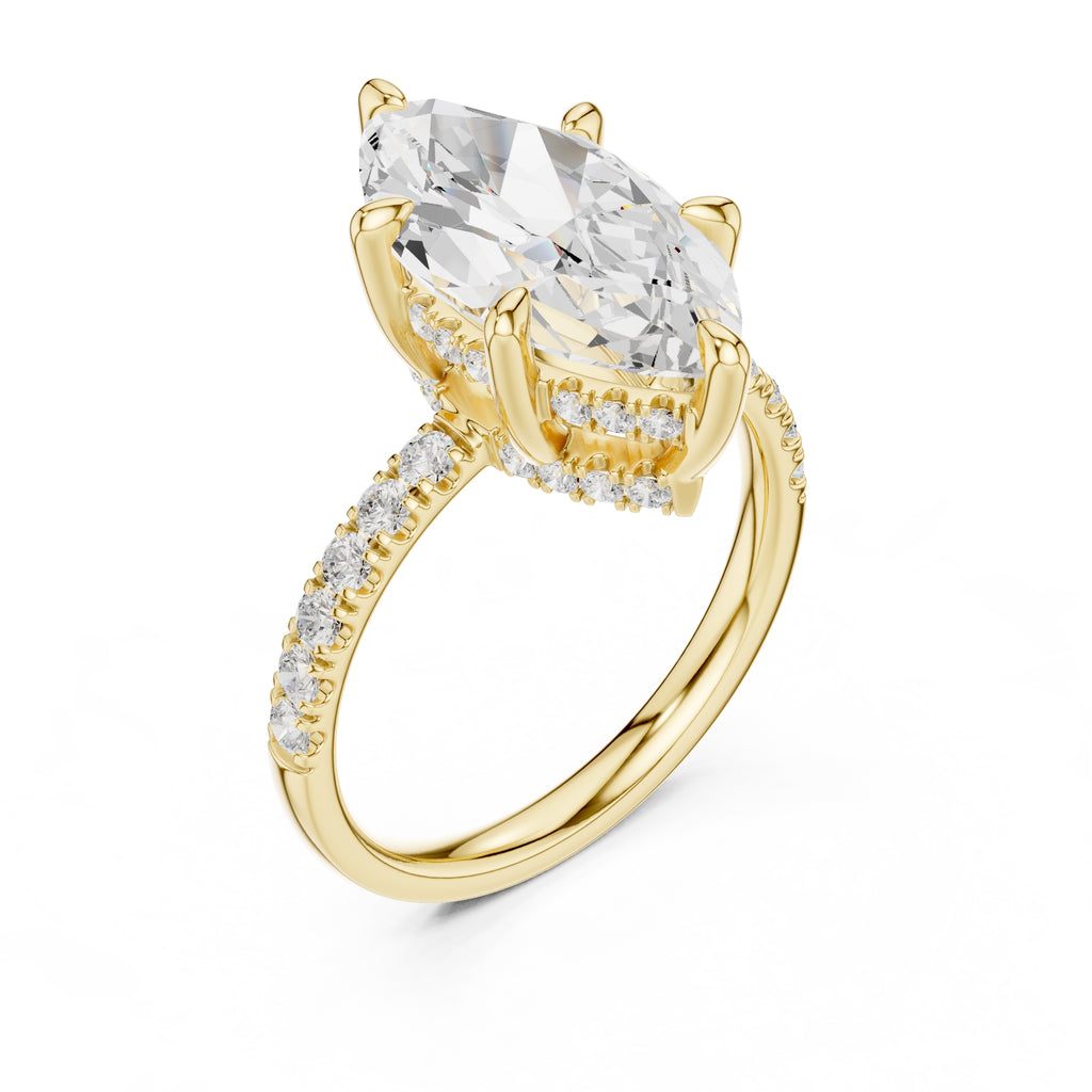 4.00 ct Zenith Pavé Engagement Ring 4ct Yellow Gold Marquise