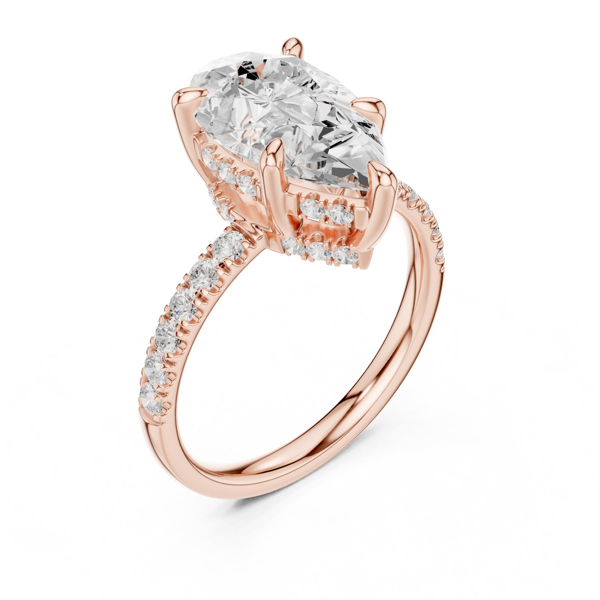 4.00 ct Zenith Pavé Engagement Ring 4ct Rose Gold Pear