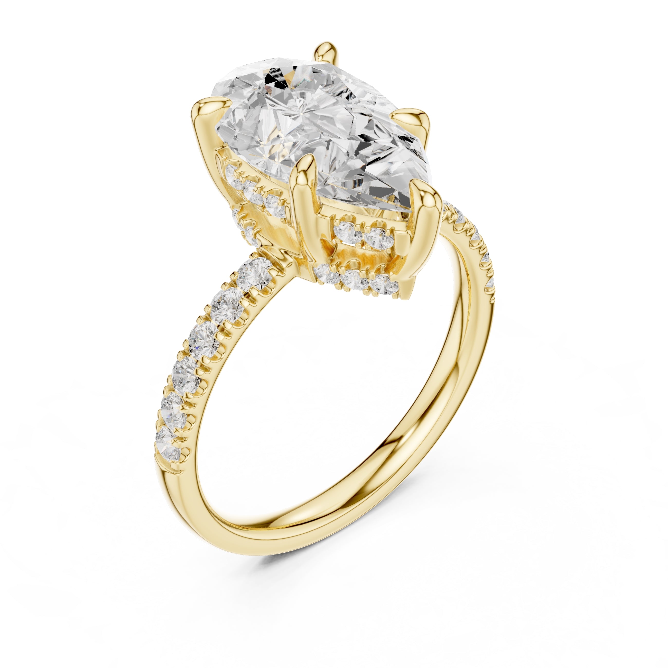 4.00 ct Zenith Pavé Engagement Ring 4ct Yellow Gold Pear