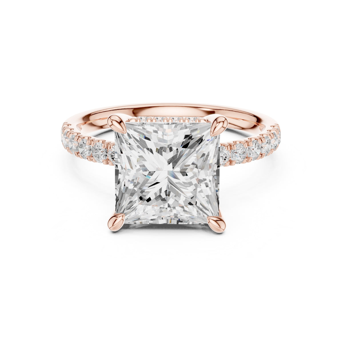4.00 ct Zenith Pavé Engagement Ring 4ct Rose Gold Princess