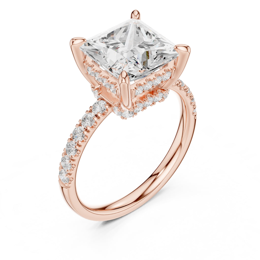 4.00 ct Zenith Pavé Engagement Ring 4ct Rose Gold Princess