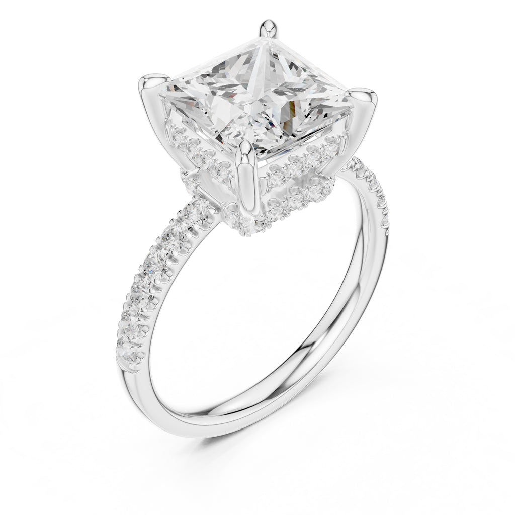 4.00 ct Zenith Pavé Engagement Ring 4ct White Gold Princess