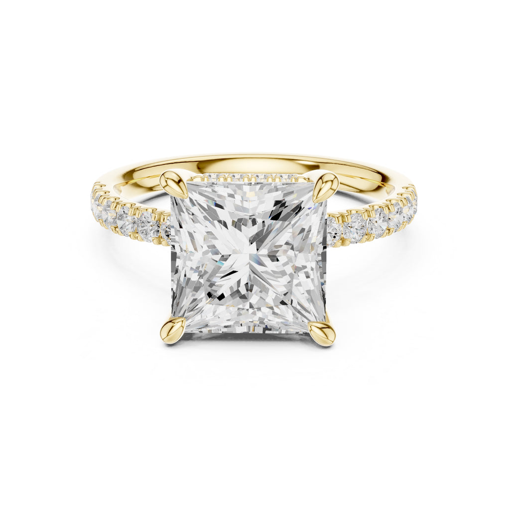 4.00 ct Zenith Pavé Engagement Ring 4ct Yellow Gold Princess