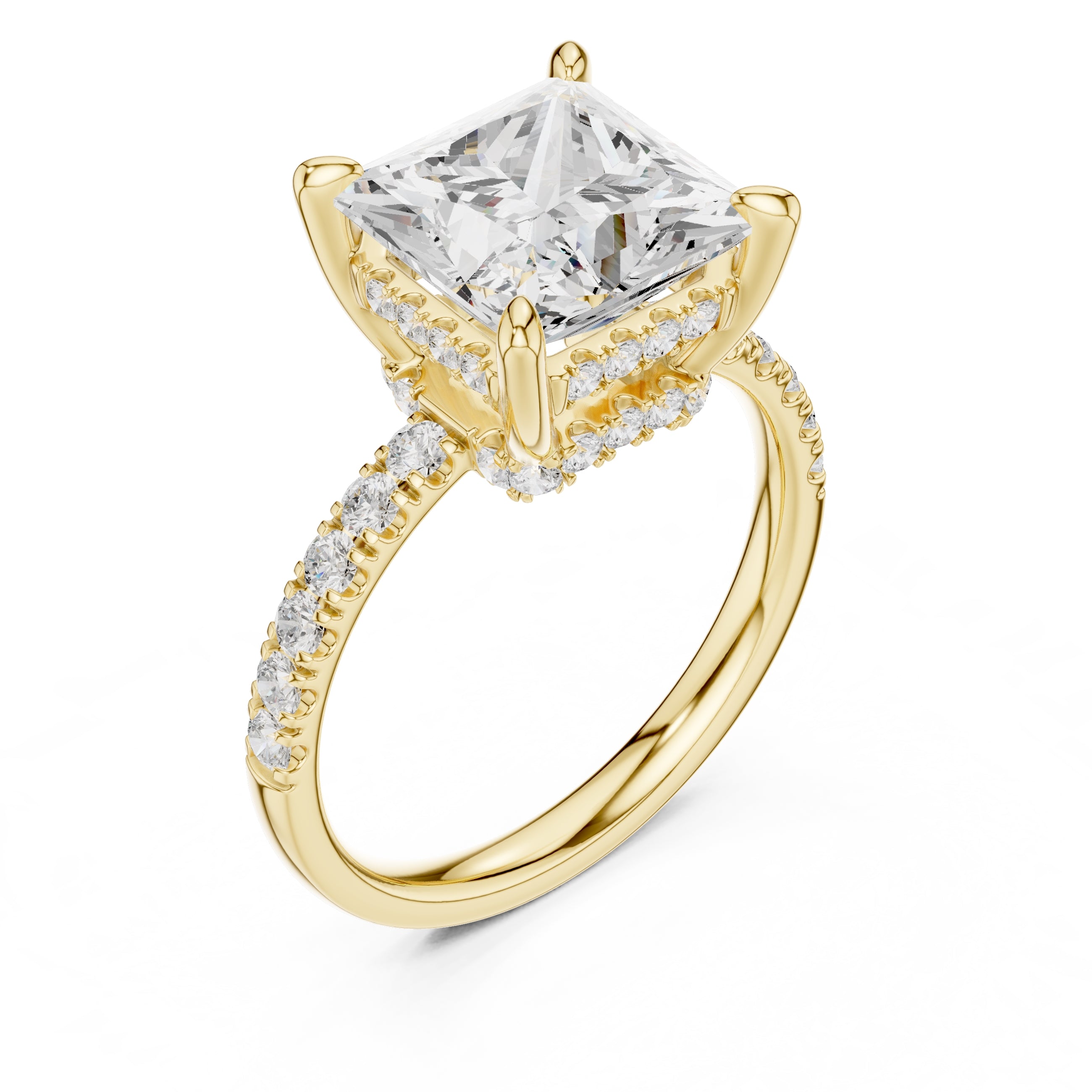 4.00 ct Zenith Pavé Engagement Ring 4ct Yellow Gold Princess