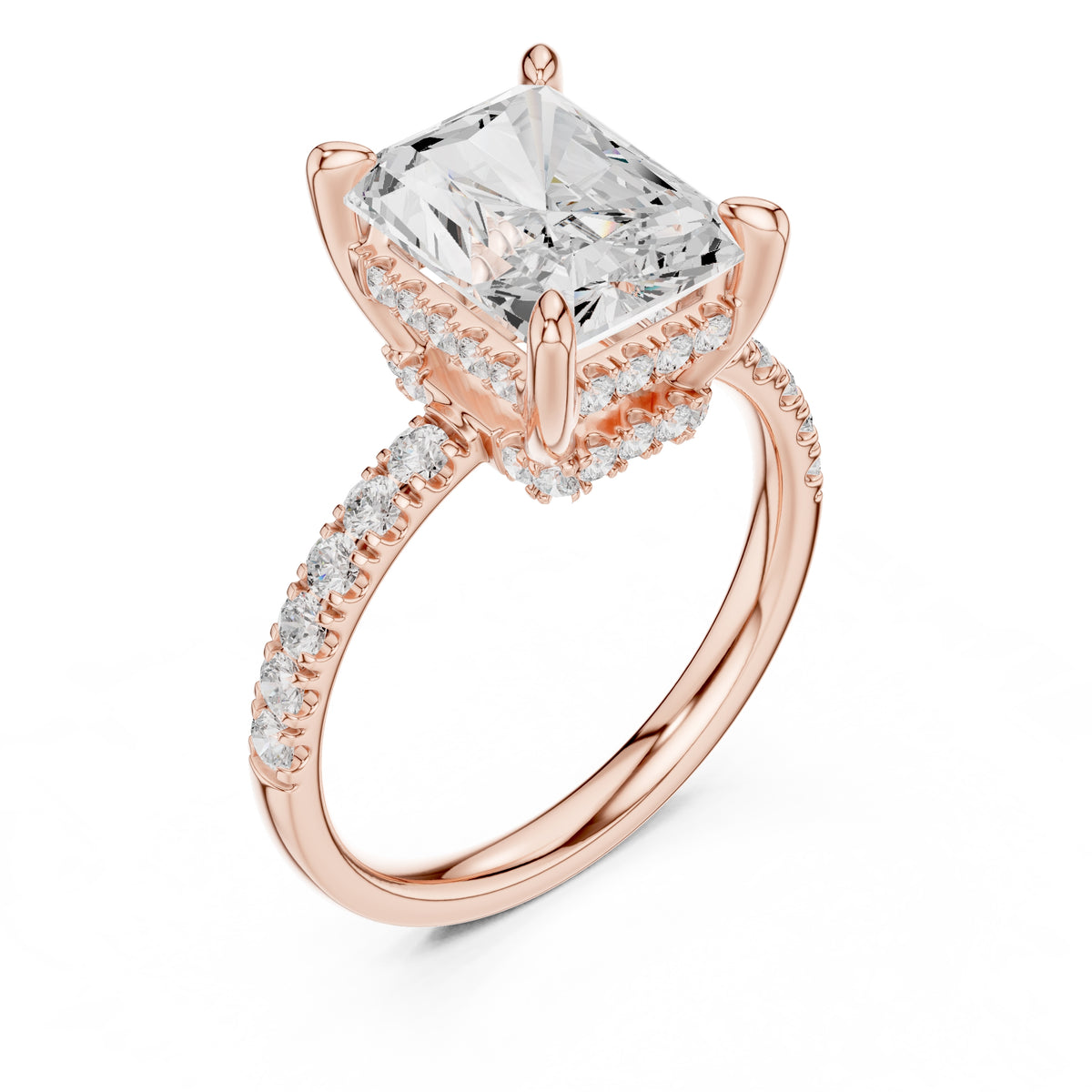 4.00 ct Zenith Pavé Engagement Ring 4ct Rose Gold Radiant