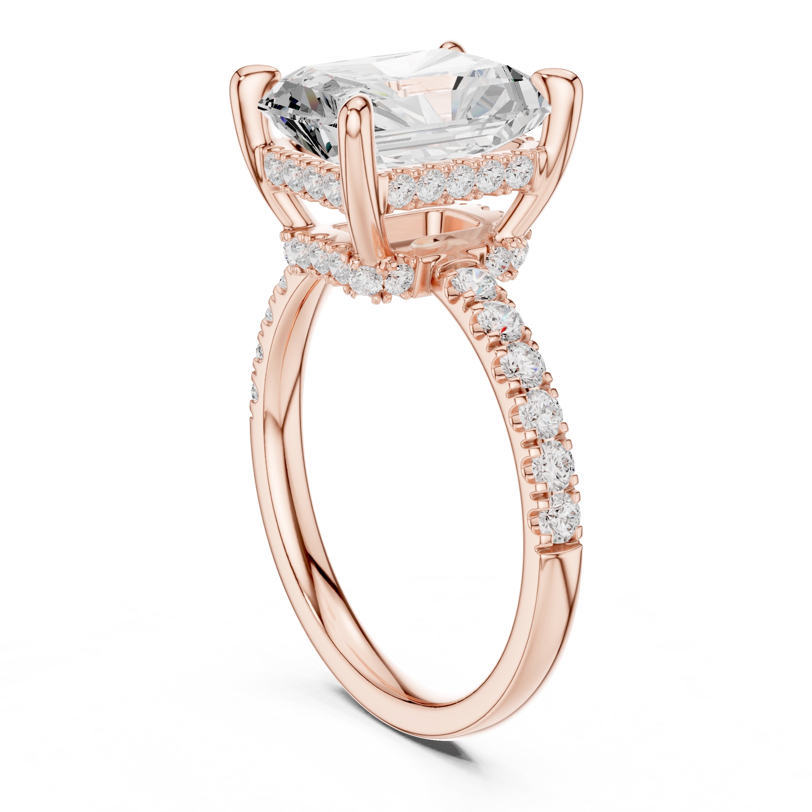 4.00 ct Zenith Pavé Engagement Ring 4ct Rose Gold Radiant