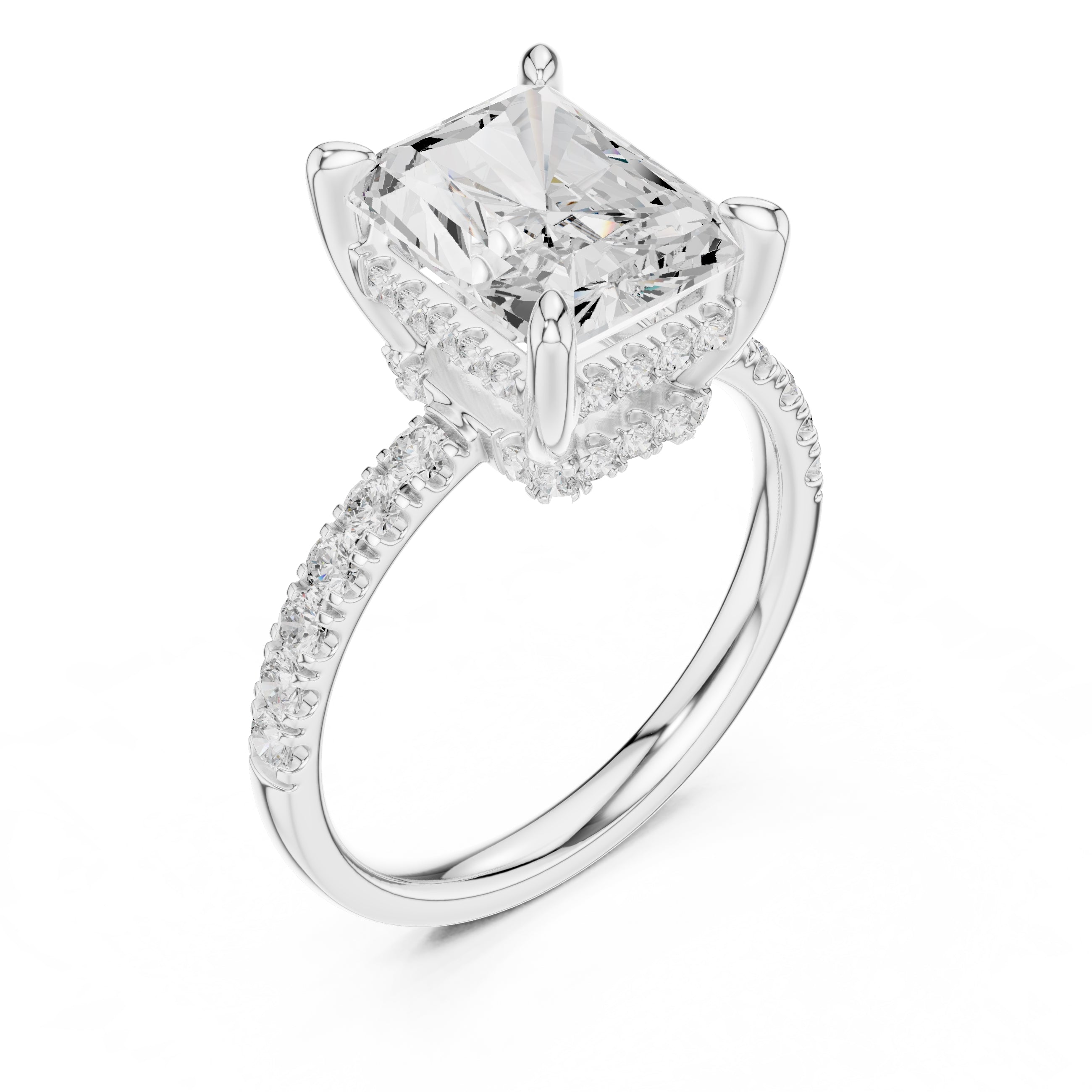 4.00 ct Zenith Pavé Engagement Ring 4ct White Gold Radiant