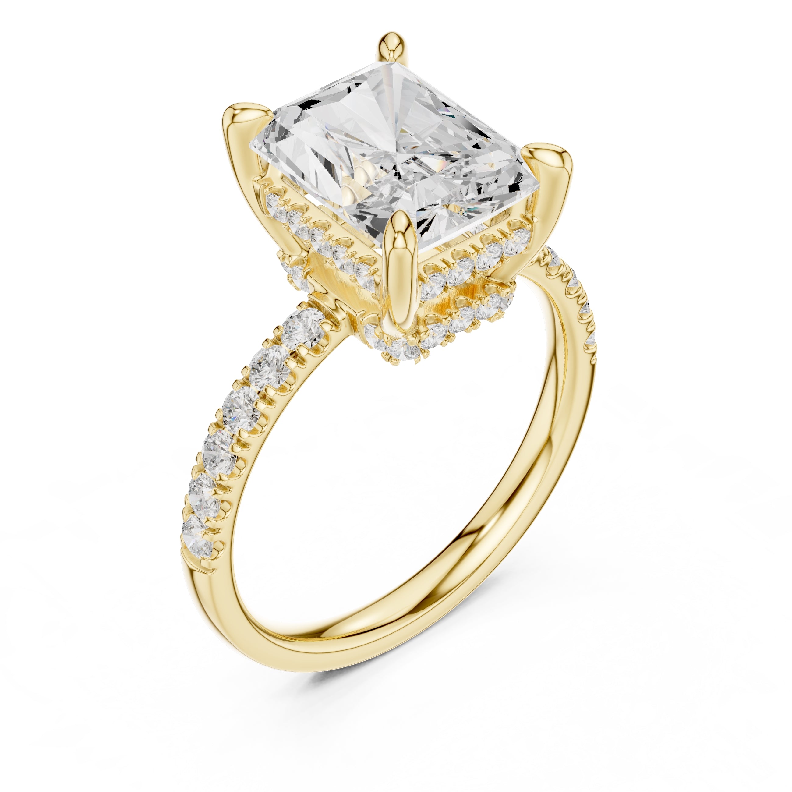 4.00 ct Zenith Pavé Engagement Ring 4ct Yellow Gold Radiant