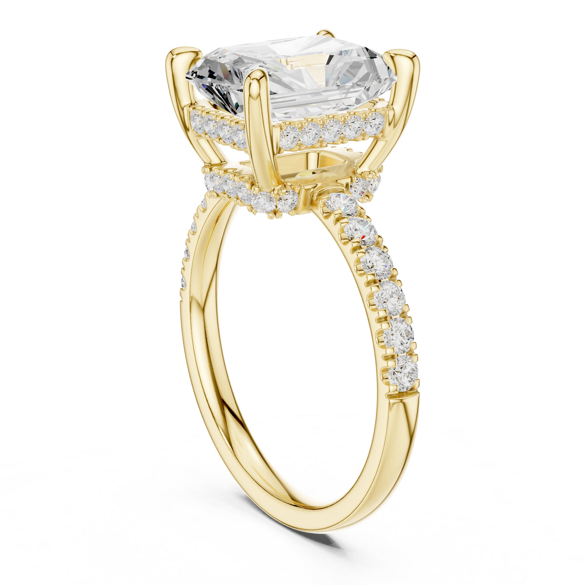4.00 ct Zenith Pavé Engagement Ring 4ct Yellow Gold Radiant
