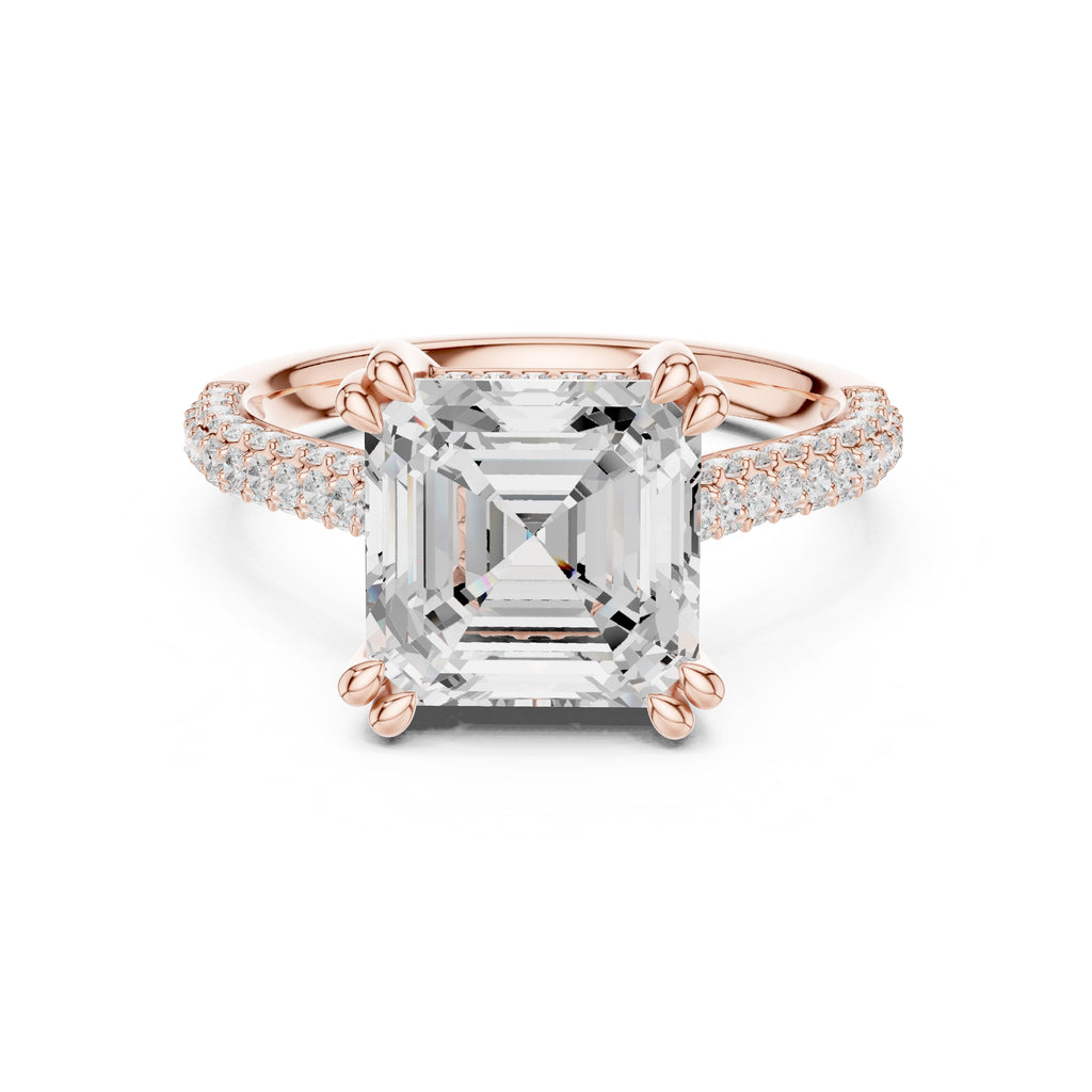4.00 ct Eclipse Pavé Heart Engagement Ring 4ct Rose Gold Asscher