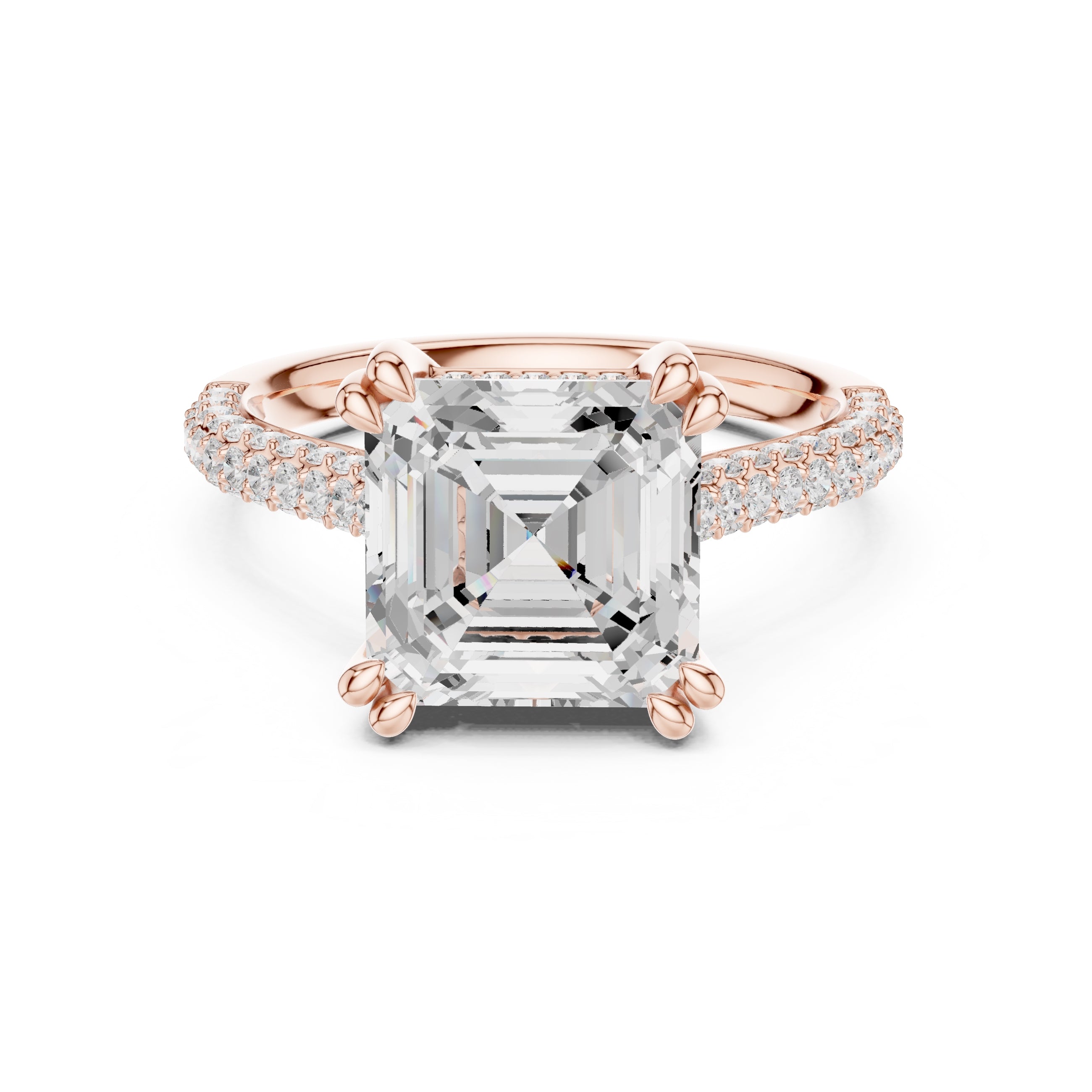 4.00 ct Eclipse Pavé Heart Engagement Ring 4ct Rose Gold Asscher
