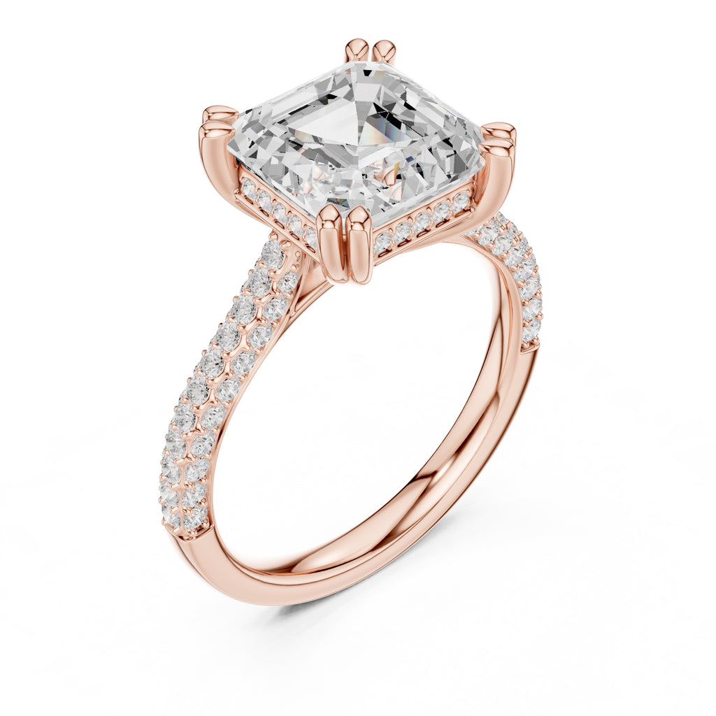 4.00 ct Eclipse Pavé Heart Engagement Ring 4ct Rose Gold Asscher