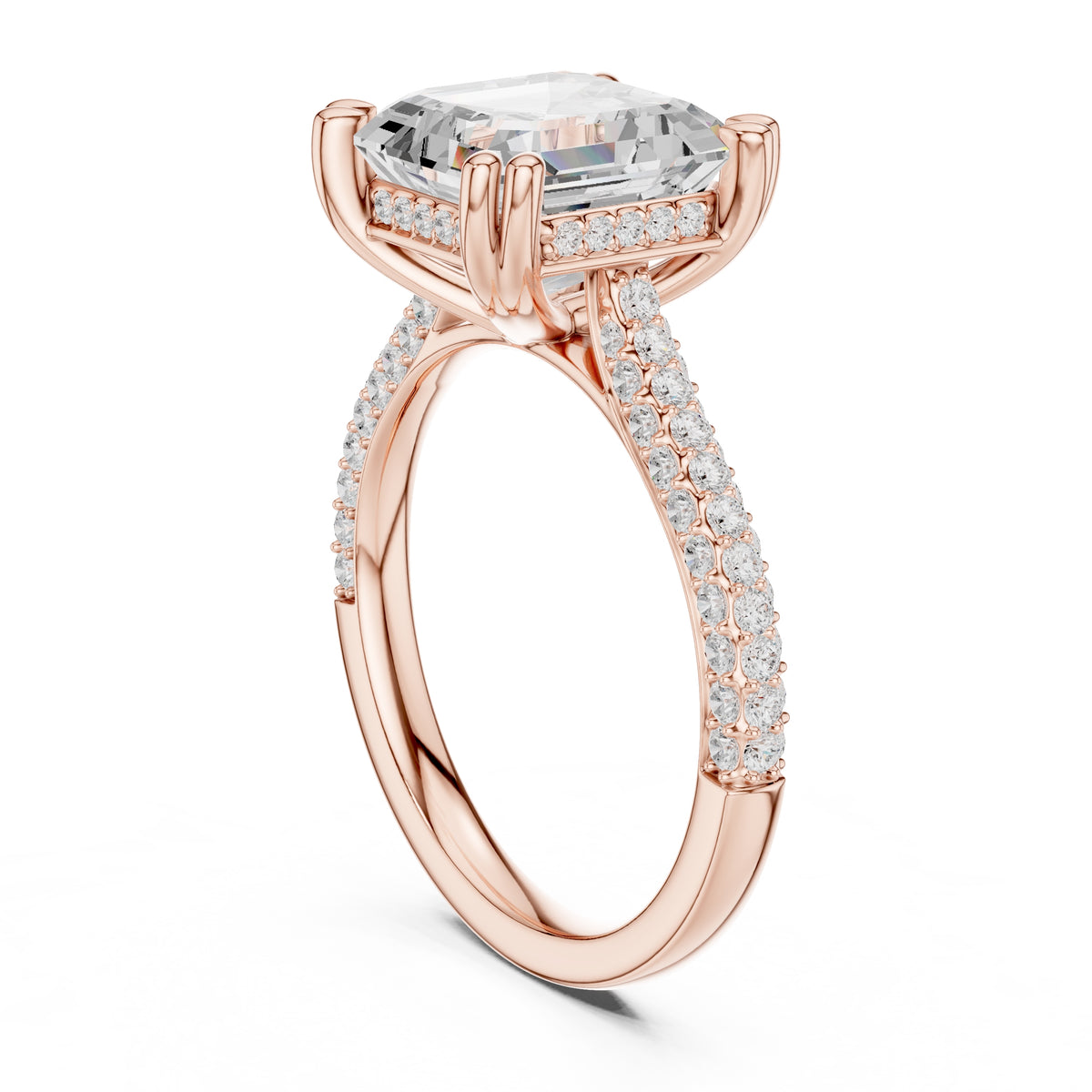 4.00 ct Eclipse Pavé Heart Engagement Ring 4ct Rose Gold Asscher