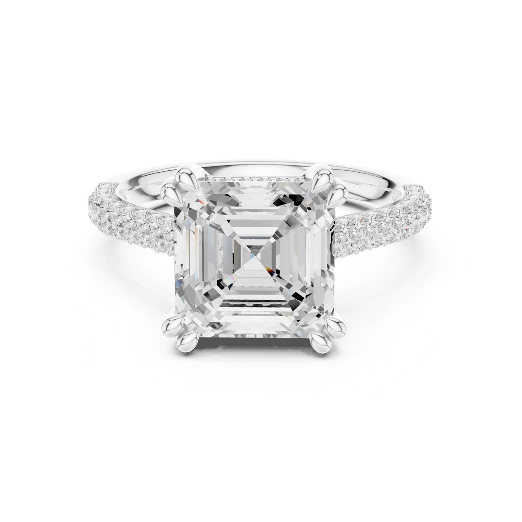 4.00 ct Eclipse Pavé Heart Engagement Ring 4ct White Gold Asscher