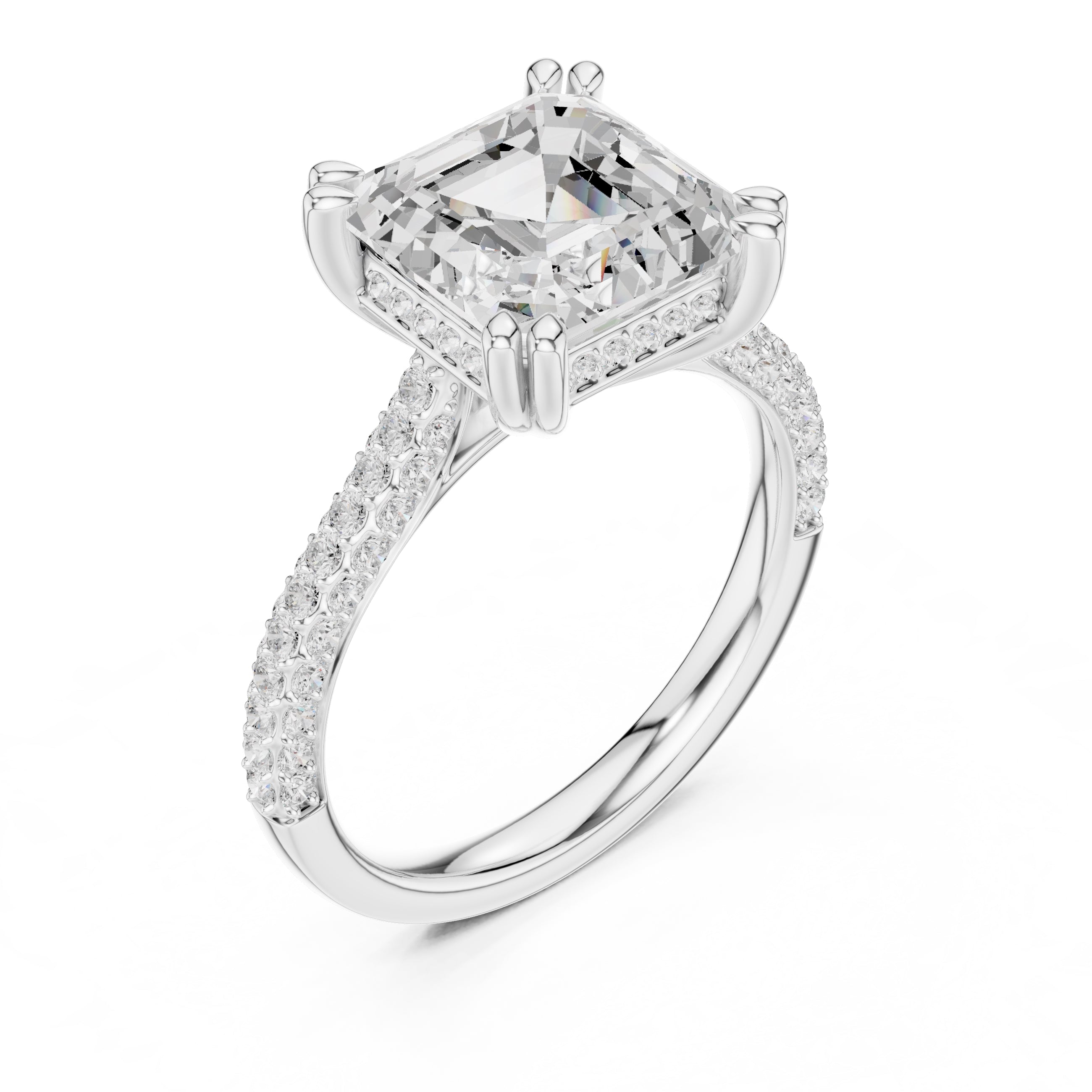 4.00 ct Eclipse Pavé Heart Engagement Ring 4ct White Gold Asscher