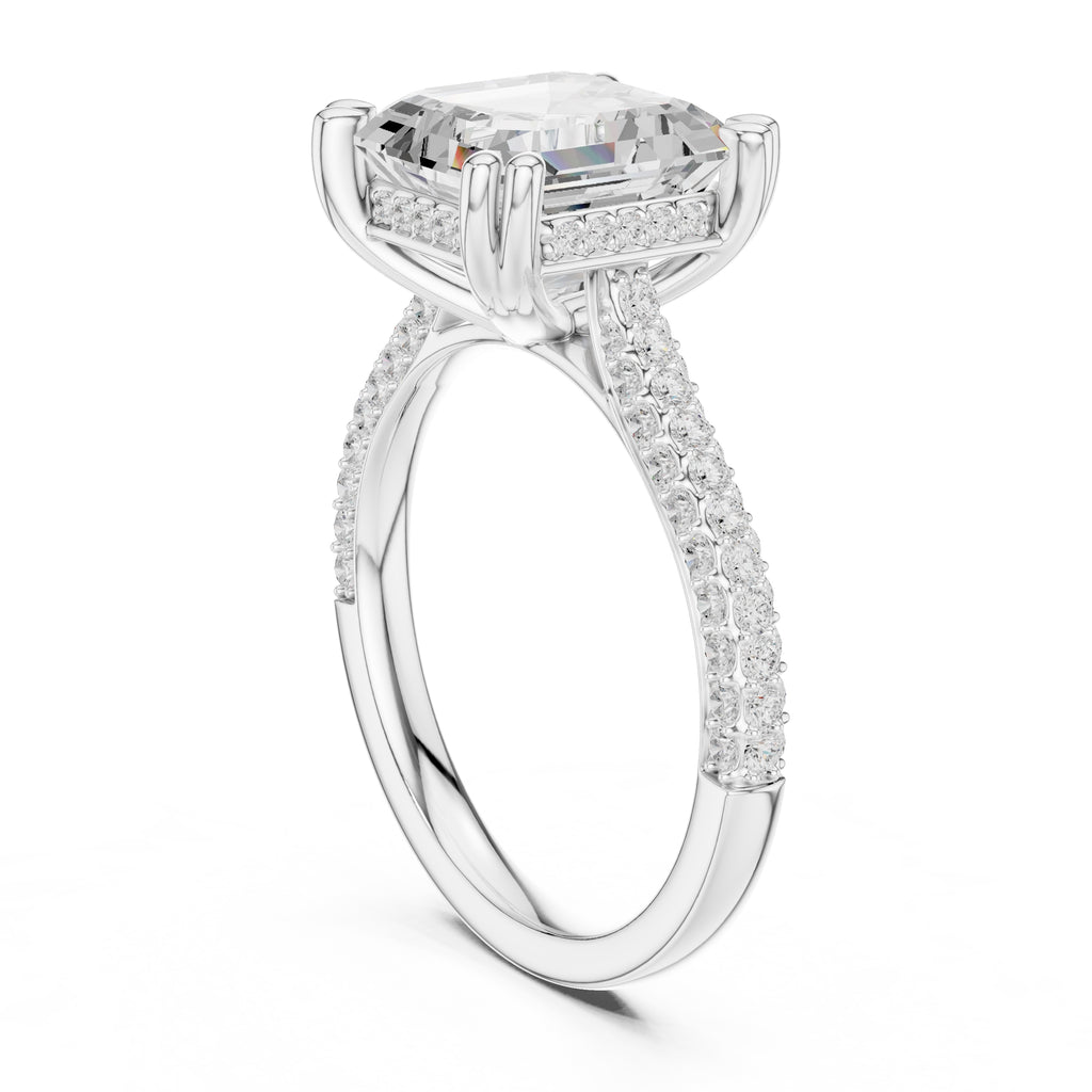 4.00 ct Eclipse Pavé Heart Engagement Ring 4ct White Gold Asscher
