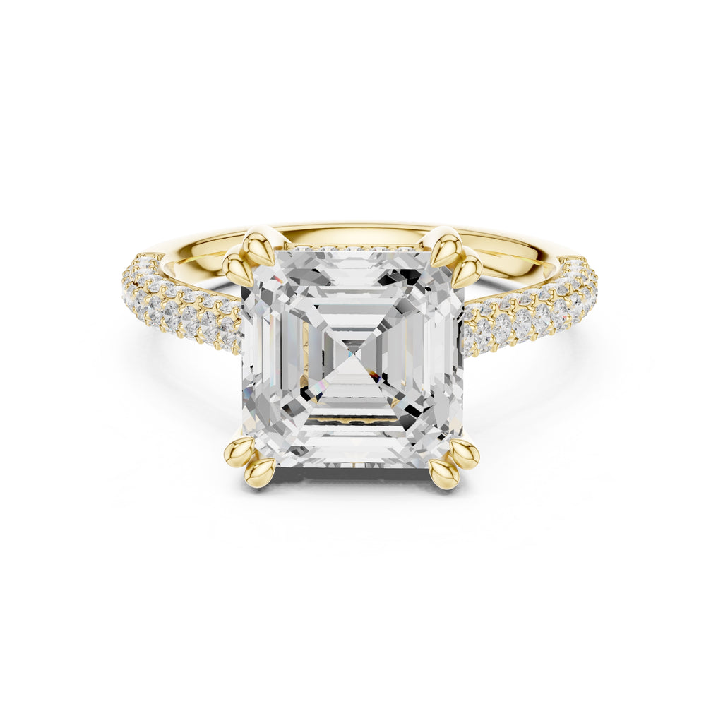 4.00 ct Eclipse Pavé Heart Engagement Ring 4ct Yellow Gold Asscher