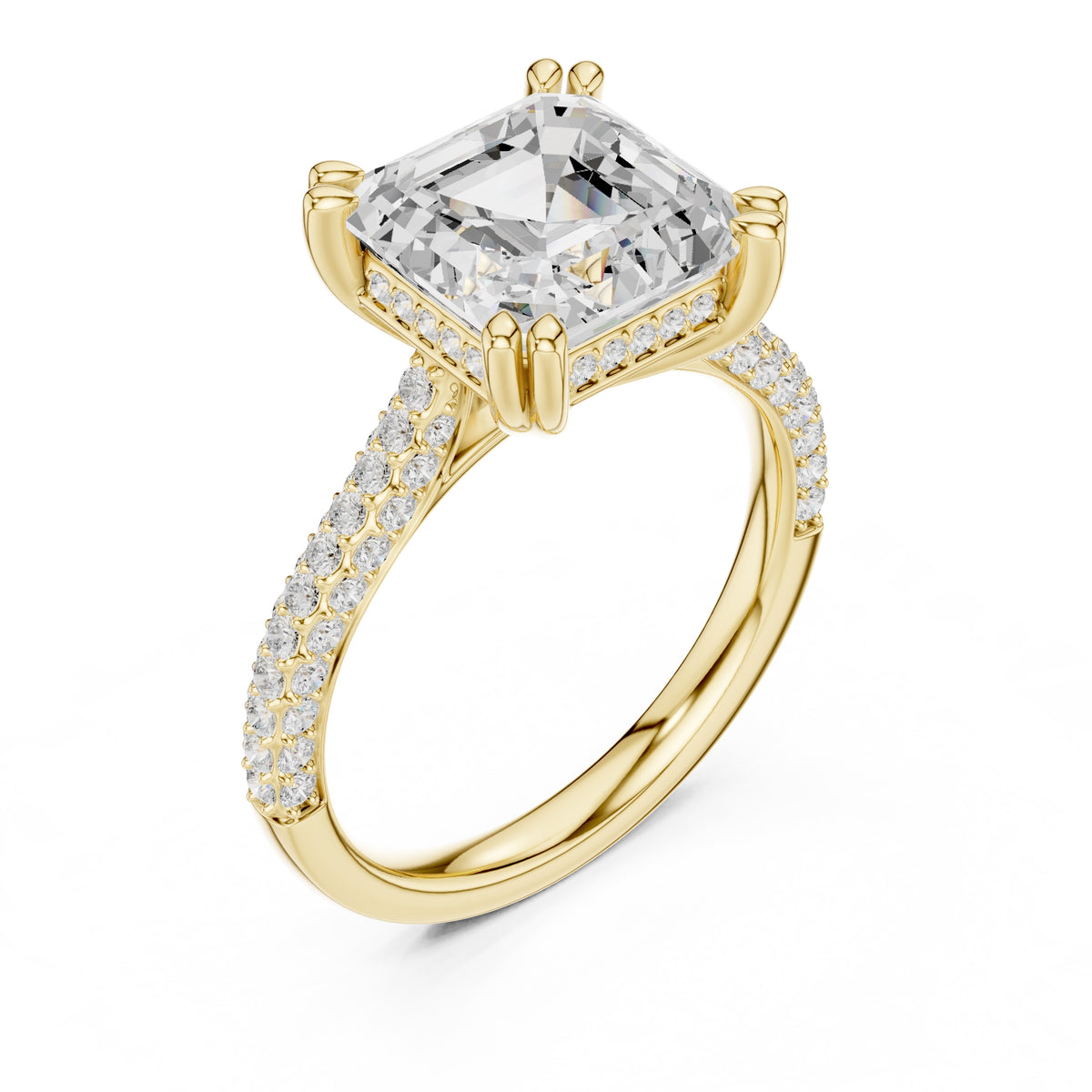 4.00 ct Eclipse Pavé Heart Engagement Ring 4ct Yellow Gold Asscher