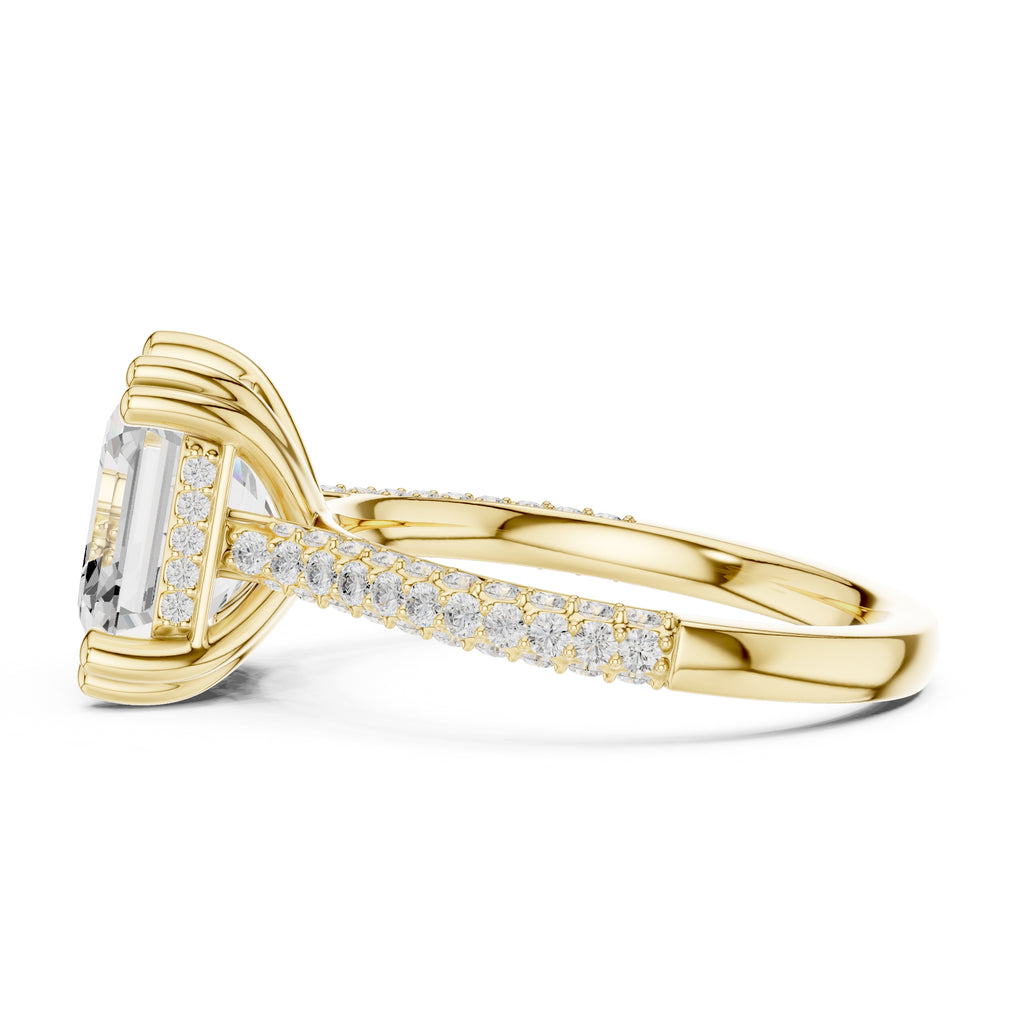 4.00 ct Eclipse Pavé Heart Engagement Ring 4ct Yellow Gold Asscher