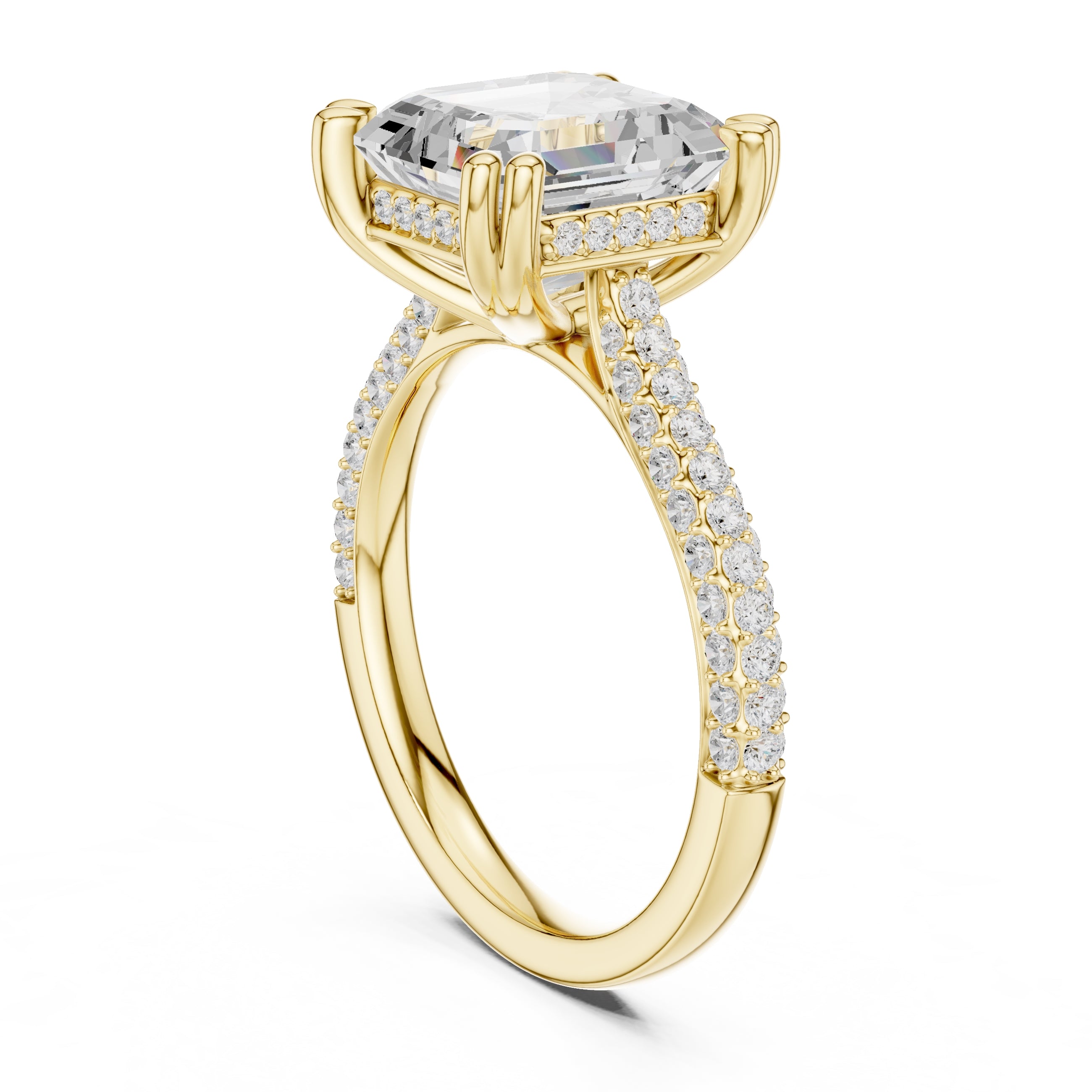 4.00 ct Eclipse Pavé Heart Engagement Ring 4ct Yellow Gold Asscher