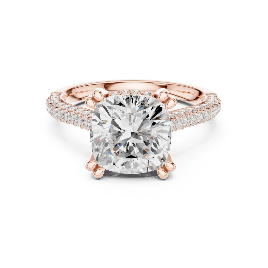 4.00 ct Eclipse Pavé Heart Engagement Ring 4ct Rose Gold Cushion