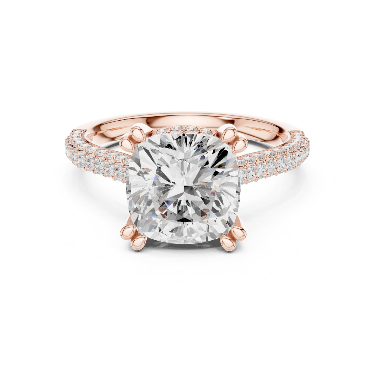 4.00 ct Eclipse Pavé Heart Engagement Ring 4ct Rose Gold Cushion