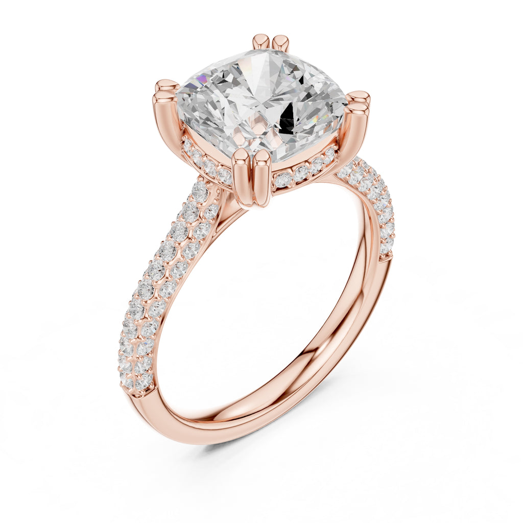 4.00 ct Eclipse Pavé Heart Engagement Ring 4ct Rose Gold Cushion