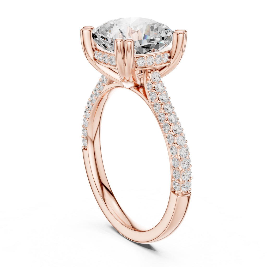 4.00 ct Eclipse Pavé Heart Engagement Ring 4ct Rose Gold Cushion