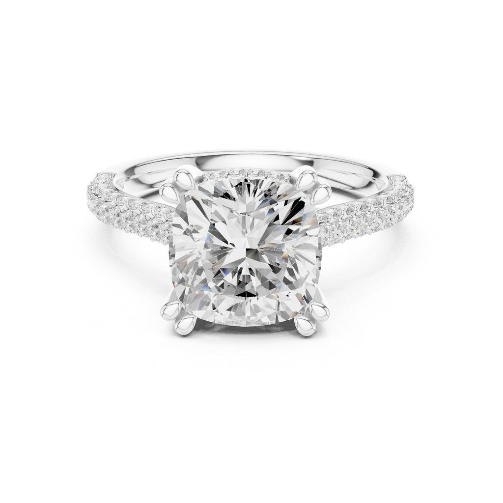4.00 ct Eclipse Pavé Heart Engagement Ring 4ct White Gold Cushion