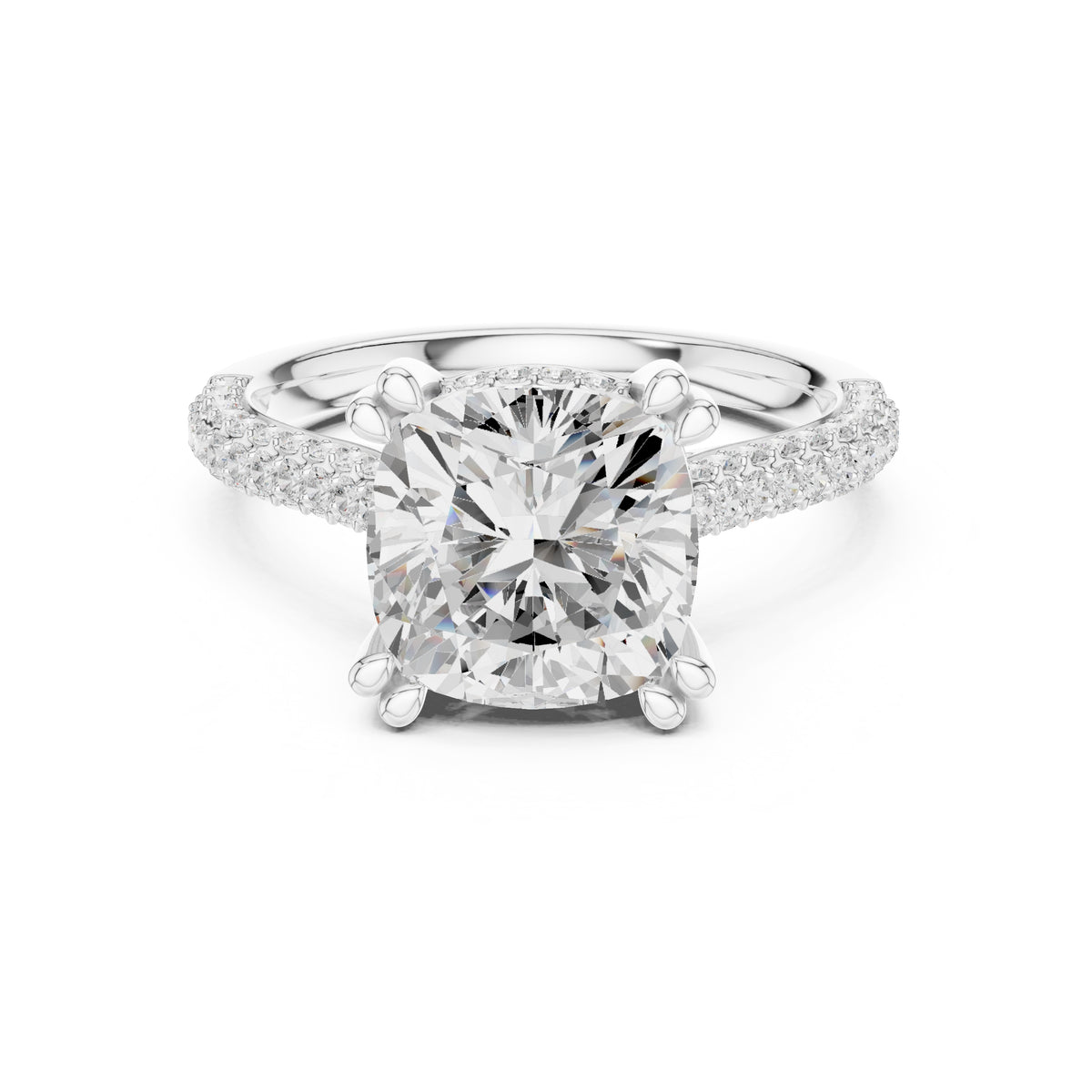 4.00 ct Eclipse Pavé Heart Engagement Ring 4ct White Gold Cushion