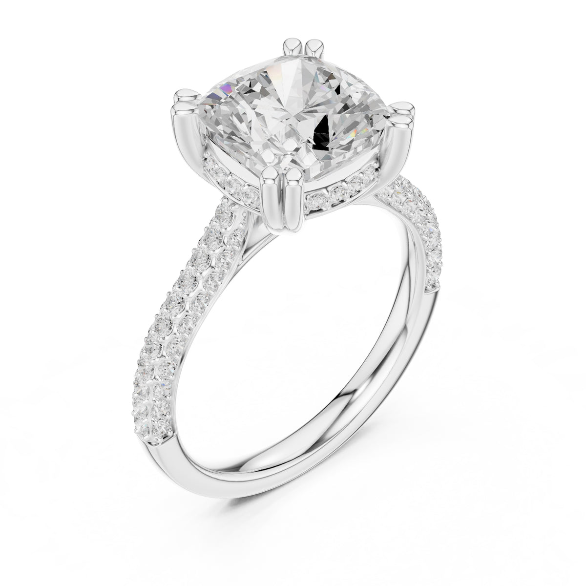 4.00 ct Eclipse Pavé Heart Engagement Ring 4ct White Gold Cushion
