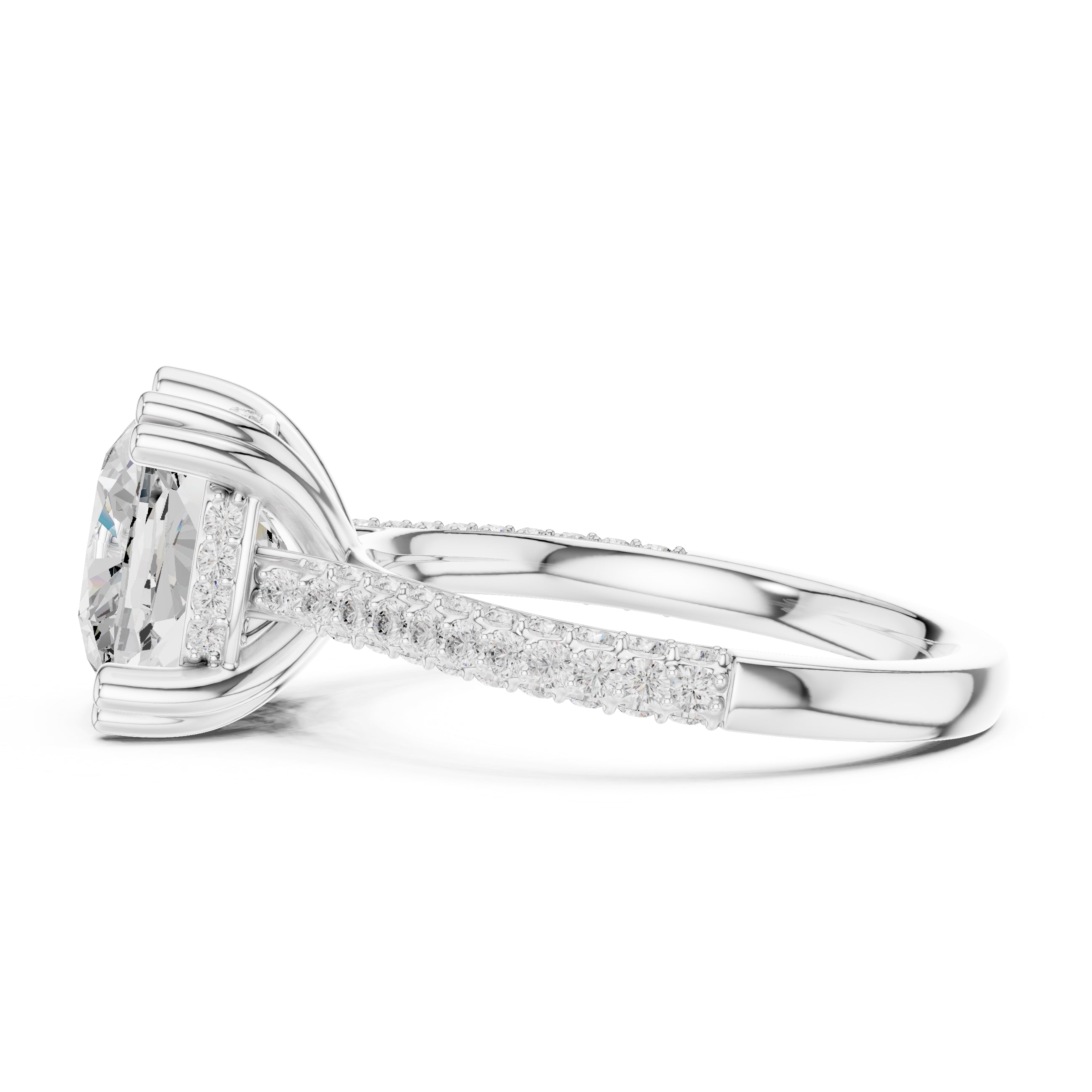 4.00 ct Eclipse Pavé Heart Engagement Ring 4ct White Gold Cushion