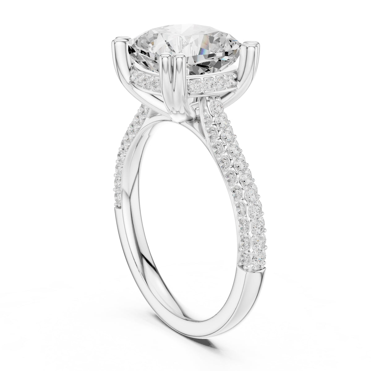 4.00 ct Eclipse Pavé Heart Engagement Ring 4ct White Gold Cushion