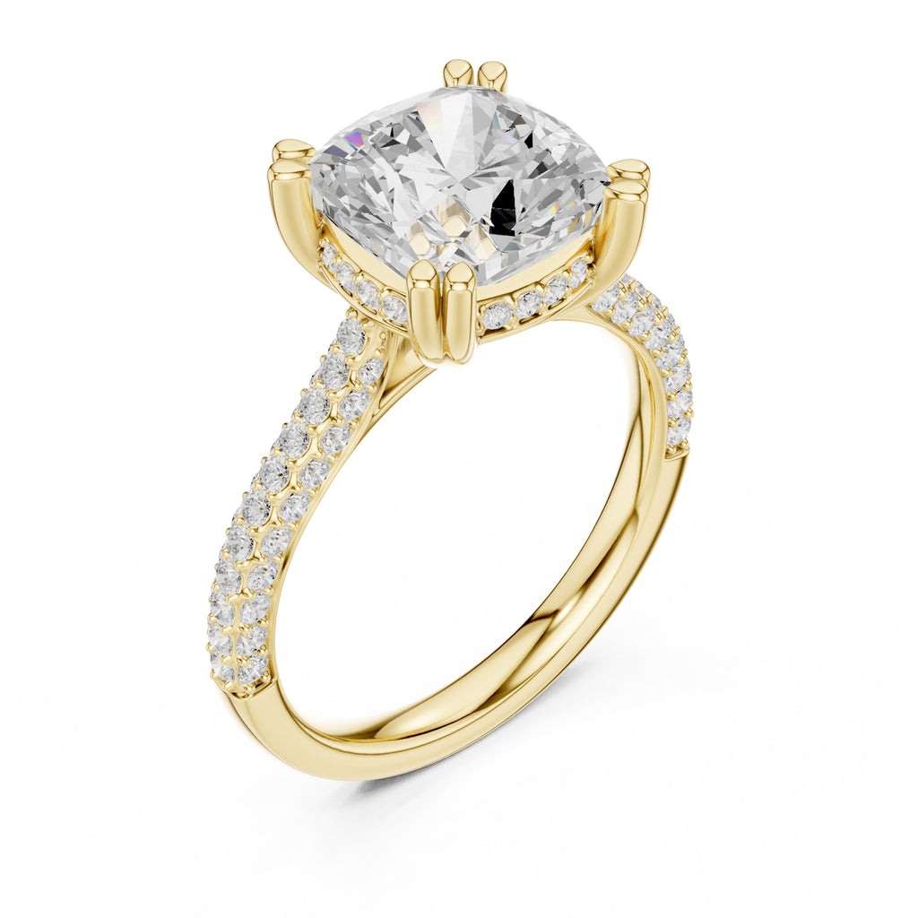 4.00 ct Eclipse Pavé Heart Engagement Ring 4ct Yellow Gold Cushion