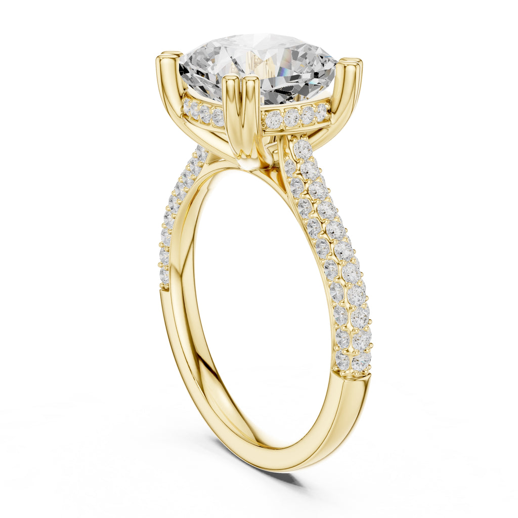 4.00 ct Eclipse Pavé Heart Engagement Ring 4ct Yellow Gold Cushion