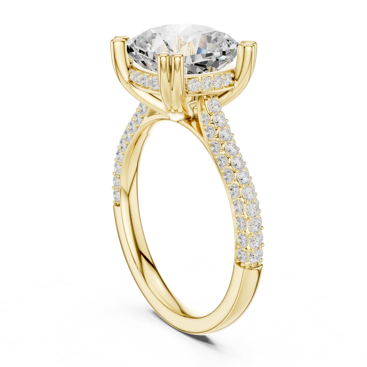 4.00 ct Eclipse Pavé Heart Engagement Ring 4ct Yellow Gold Cushion