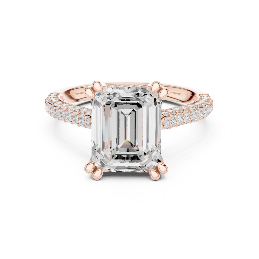 4.00 ct Eclipse Pavé Heart Engagement Ring 4ct Rose Gold Emerald