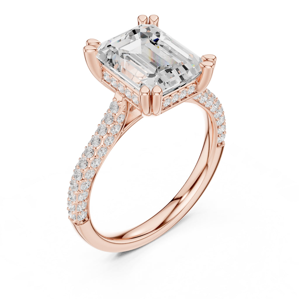4.00 ct Eclipse Pavé Heart Engagement Ring 4ct Rose Gold Emerald