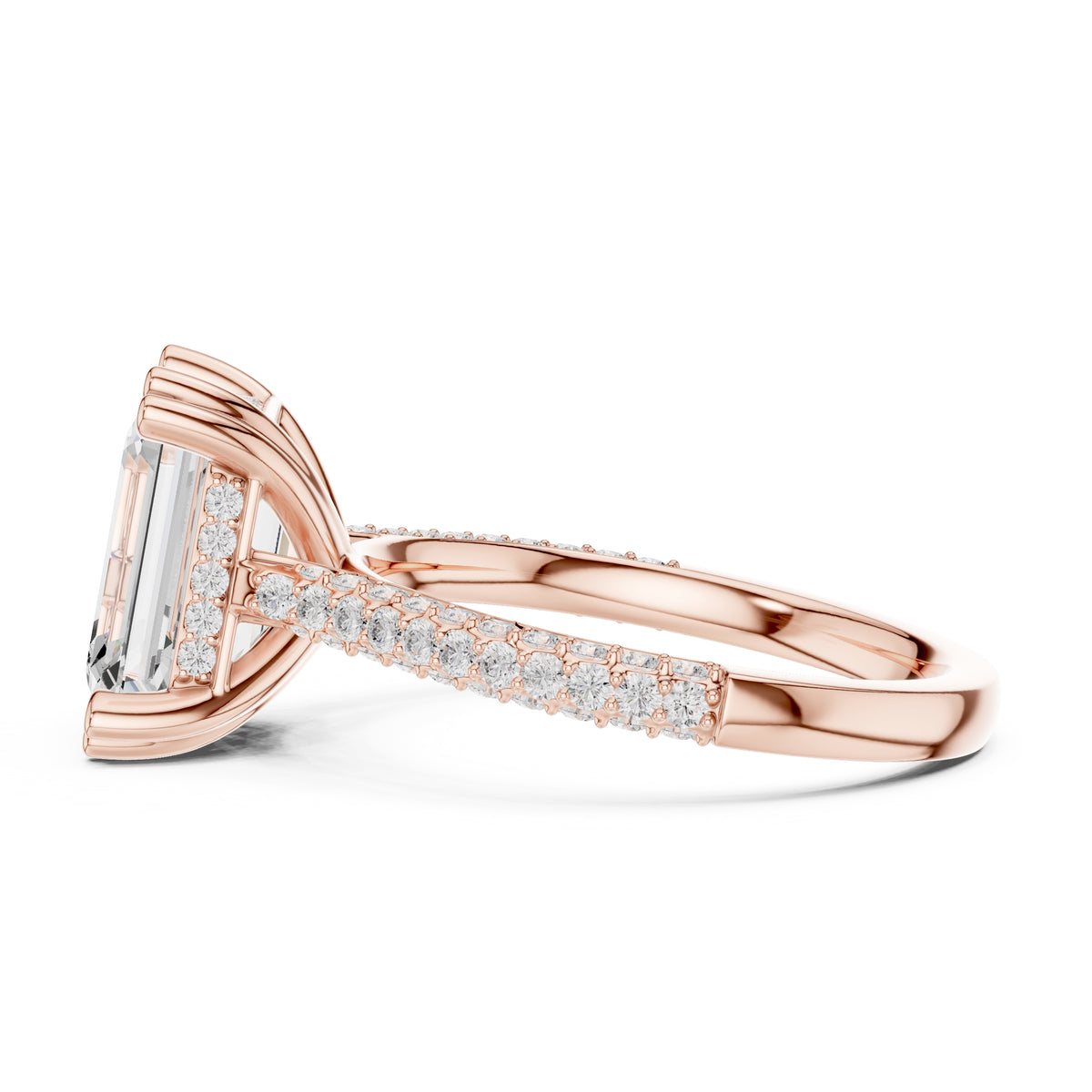 4.00 ct Eclipse Pavé Heart Engagement Ring 4ct Rose Gold Emerald