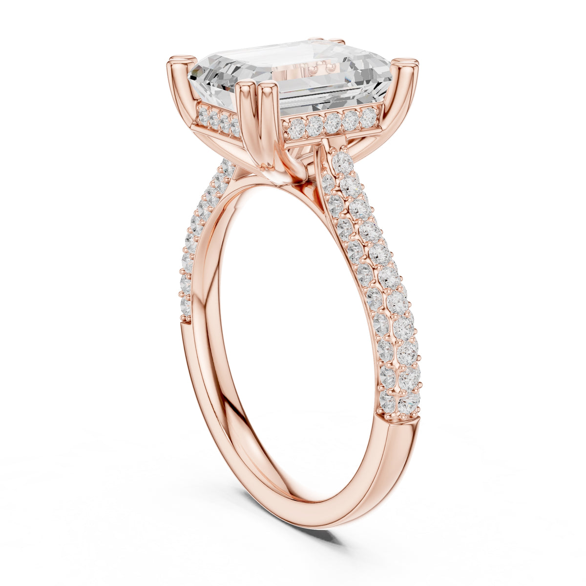 4.00 ct Eclipse Pavé Heart Engagement Ring 4ct Rose Gold Emerald