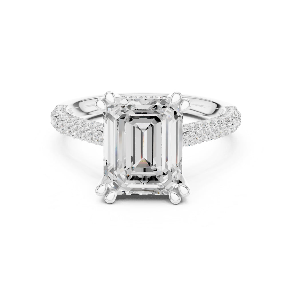 4.00 ct Eclipse Pavé Heart Engagement Ring 4ct White Gold Emerald