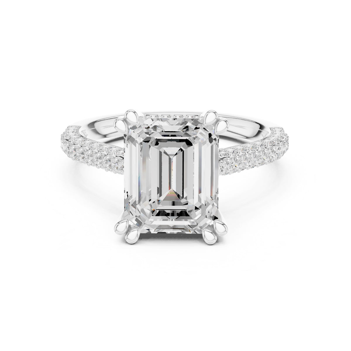 4.00 ct Eclipse Pavé Heart Engagement Ring 4ct White Gold Emerald