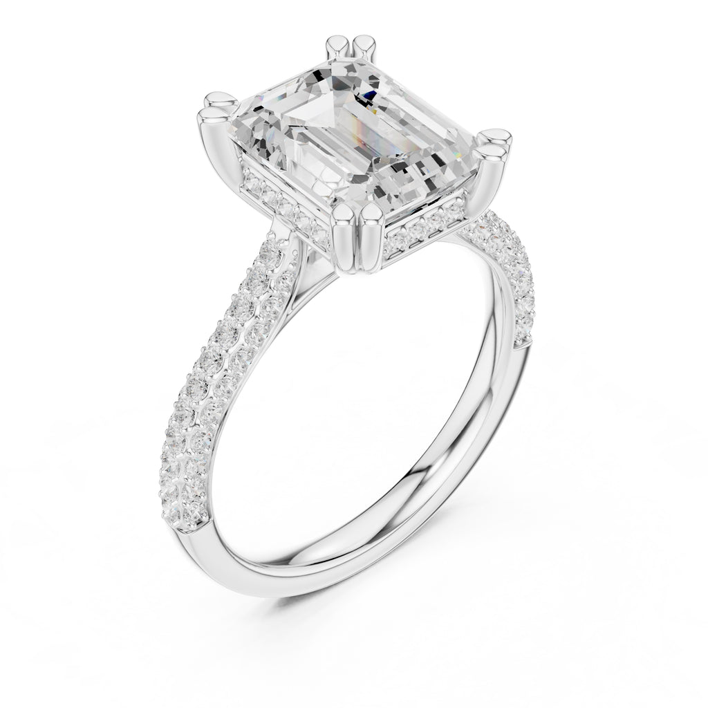 4.00 ct Eclipse Pavé Heart Engagement Ring 4ct White Gold Emerald