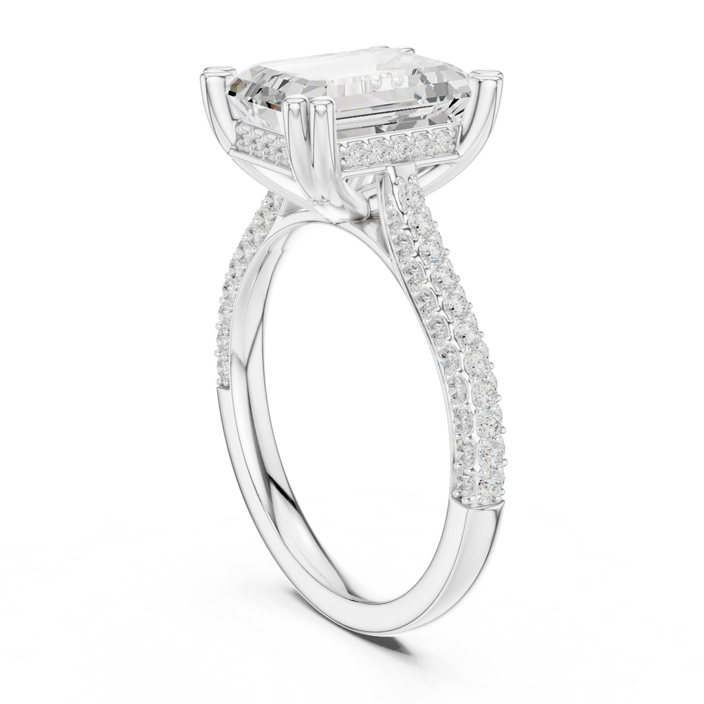4.00 ct Eclipse Pavé Heart Engagement Ring 4ct White Gold Emerald